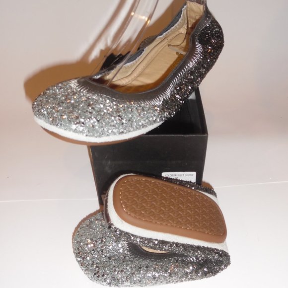 Yosi Samra Oxidized Silver Ombre Glitter Serena Foldable Ballet Flat Shoes 8 - Picture 8 of 16